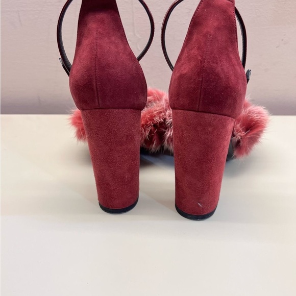 MADE IN ITALY GIOVANNA GRAZZINI burgundy High Heels with Plush Fur Accent - Picture 2 of 8